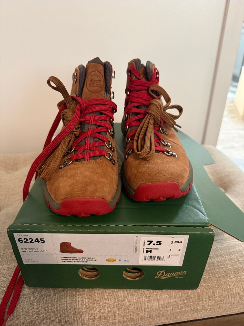 Danner Women's Mountain 600 Hiking Boots — Brown with Red Accents